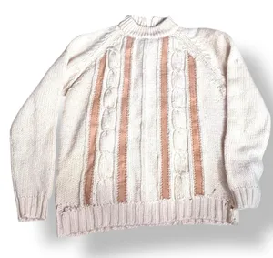 Vintage Tanni 100 Wool Cable Knit Sweater Leather Trim Made in Hong Kong‎ Medium thumbnail 1