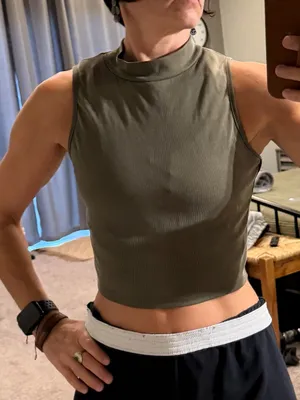 Acemi Olive Green Sleeveless Mock Neck Crop Top thumbnail 1