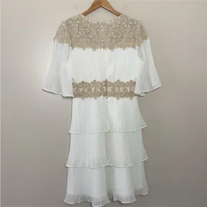 Lulus Westwind White Lace Pleated Tiered Chiffon Dress Crocheted Floral Top Sz L thumbnail 5