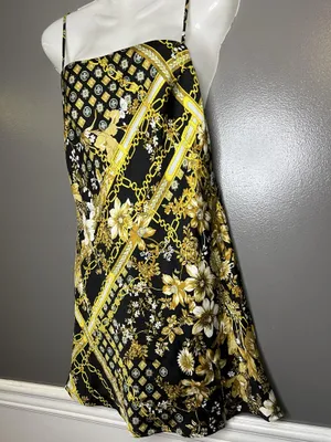 Princess Polly Dress Womens 6 Black Floral Chain Square Neck Slip Mini Party thumbnail 4