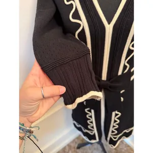 Vintage Milly New York Valentina Black Knit Dress with White Rick Rack Waist Bow thumbnail 2