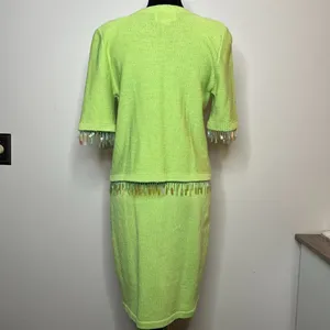 Vintage Liz Sheldon Ltd Lime Green‎ Skirt and Sweater Set w/ Jewel Tassel Detail thumbnail 11