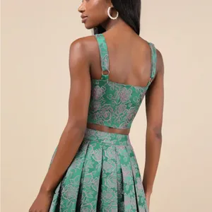 NEW Lulus Pink Green Floral Bustier Crop Blouse Top‎ Size M thumbnail 3