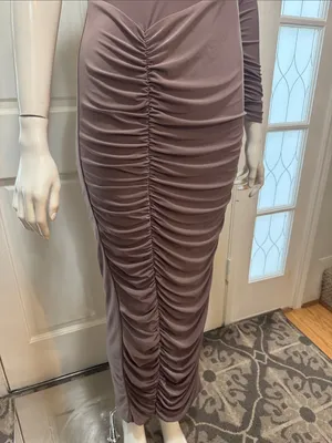 Club L London Brown Ruched Twist Bardot Maternity Midi Dress One-Shoulder Size 8 thumbnail 6