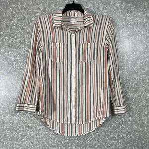 Melrose & Market Women's White Striped Button Up Top - Size Small - Long Sleeves thumbnail 1
