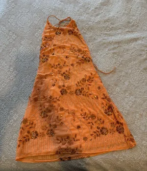 Y2K Beaded Halter Dress Orange Size 8 thumbnail 1