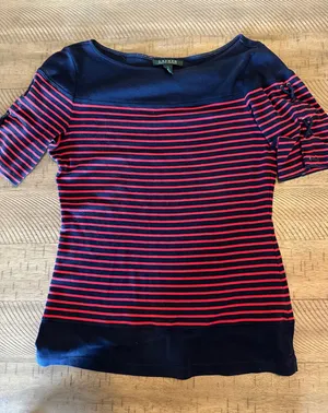 Lauren Ralph Lauren‎ Striped Nautical Boatneck Top – Lace-up Sleeves – Medium thumbnail 1