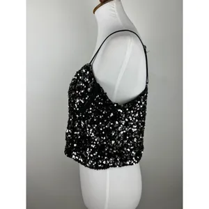 Sequin Corset Bustier Top Underwire Adjustable Straps Black Silver M Size M thumbnail 11