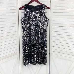Banana Republic‎ Sequin Sleeveless Shift Party Cocktail Dress Silver Black 2 thumbnail 7