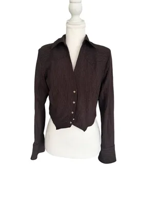 ZARA Brown Pinstripe Button Down Top Size M NEW NWT thumbnail 5