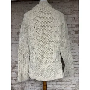 Vtg Hand Knits Cable Sweater Cream Irish Wool Aran Fisherman M thumbnail 3