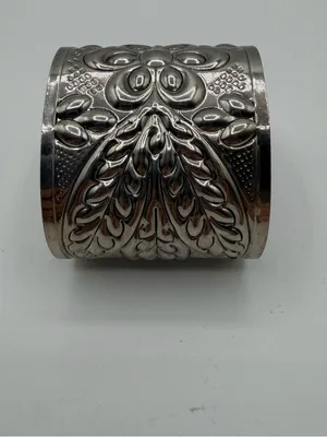 Vintage Silver Tone Repousse Floral Wide Cuff Bracelet Boho Statement thumbnail 3