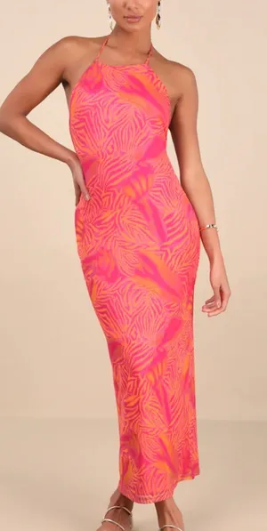 Lulus Dress Animal Print Midi Slit thumbnail 1