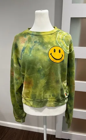 Aviator Nation Green Tie Dye Smiley Face Sweatshirt XS Made in USA Pullover thumbnail 1