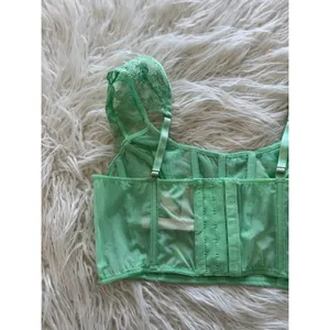 Victoria’s Secret Boho Floral Embroidery Cap Sleeve Corset Top Clueless Green M thumbnail 9