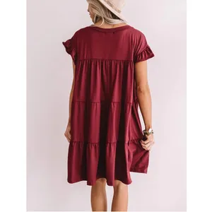 Entro Women’s‎ Tiered Merlot Babydoll Ruffle Short Sleeve Mini Dress Size Small thumbnail 4