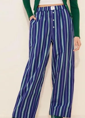 ANTHROPOLOGIE Wren Boxer Pants with Green and Navy and Gray Stripes Medium thumbnail 1
