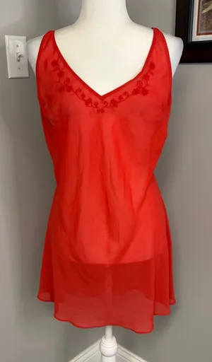 Victoria's Secret Red Sheer Embroidered Babydoll Chemise Nightgown Large thumbnail 1