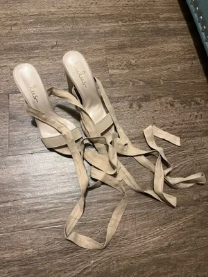 Nude Lulus Lace-Up Heels thumbnail 1