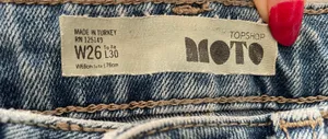 Topshop Moto Distressed Ripped Raw Hem Light Blue Y2K Jeans, size 26x30” thumbnail 2