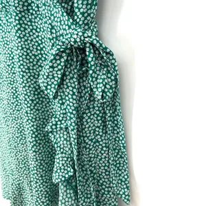 Abercrombie & Fitch Green Floral Wrap‎ Mini Dress Ruffle Daisy Medium EUC thumbnail 3