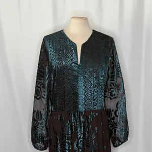 SOFT SURROUNDINGS‎ Floral Velvet Dimora Maxi Dress Teal Brown Burnout X-Large thumbnail 3