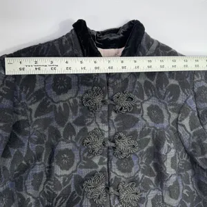 Custom Black Jacquard Long Coat Womens Medium Goth Wool Maxi Overcoat Witchy VTG thumbnail 9