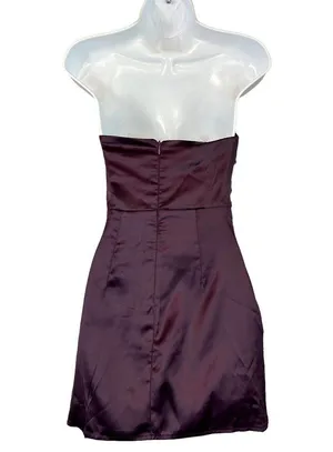 superdown Revolve Purple Satin Strapless Mini Dress XXS Slit Ruched Keisha NEW thumbnail 6