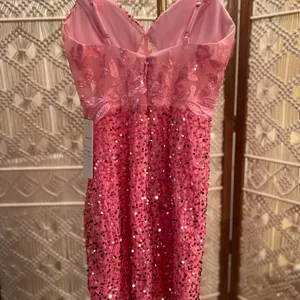 Elegant Pink Velvet Sequin Mini Dress thumbnail 7