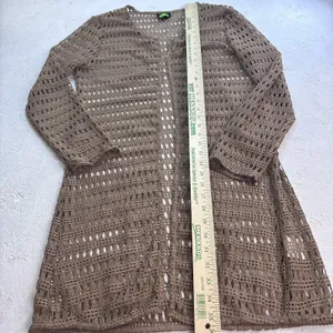 Tunnel Vision Women's XXL Crochet Duster Open Cardigan Taupe Boho Long Sleeve thumbnail 13