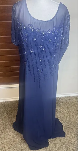Sylvia Ann Formal Dress Navy Blue Long‎ Beaded Mother Of The Bride Groom XL thumbnail 1