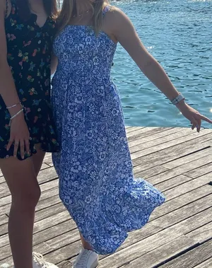 Jessica Simpson Blue and white floral midi dress thumbnail 7