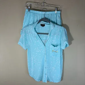 Kate Spade Womens MRS Bride Blue Polka Dot Pajamas Set Sz S Shirt &Short Comfy thumbnail 2