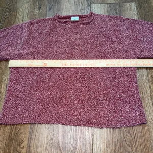 Columbia Red Marled Knit Notched Neck Sweater Womens Large Cabincore Cozy Fall thumbnail 6