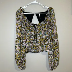 Free People Mabel Balloon Sleeve Floral Boho Blouse Women’s Size Medium thumbnail 4