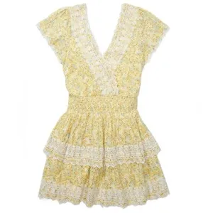 American Eagle Yellow Ruffle Dress Kentucky Derby Garden Party Floral M thumbnail 5