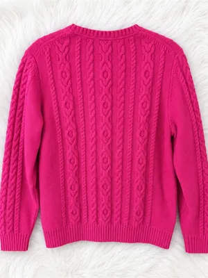 L.L. Bean Women's Cable Knit Crew Sweater - Hot Pink thumbnail 2