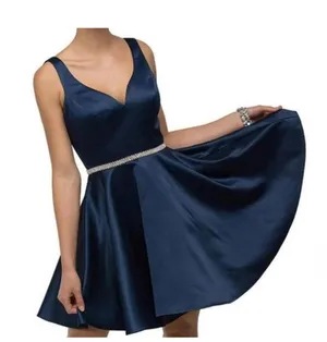 Dancing Queen Navy Blue Prom Homecoming Dress Rhinestone Waist Women's Size XS thumbnail 1