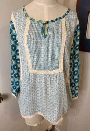 Matilda Jane Blue and Cream Crochet-Trim Floral Sleeve Tunic thumbnail 1