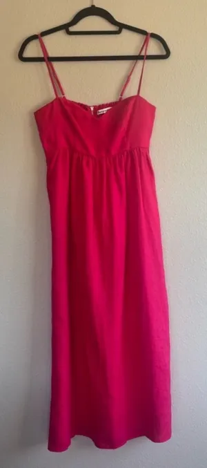 Reformation 100% Linen Bright Pink Spaghetti-Strap Dress thumbnail 1