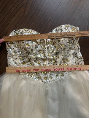 Deb VINTAGE Size 14 15 Ivory Sequin Strapless Sweetheart Cocktail Dress thumbnail 4