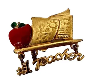 OAJC vintage teacher red apple gold tone brooch thumbnail 1