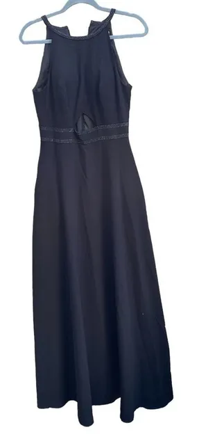 Aidan Maddox Black Cut Out Halter Neck Beaded Formal Gown thumbnail 1