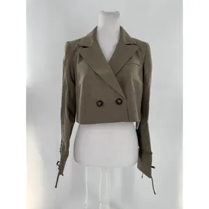 Miss Selfridge ASOS Cropped Blazer US 4 Taupe Double Breasted Lace Up Sleeves thumbnail 2