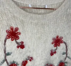 Woven Heart Pullover Long Sleeve Red Flower Embroidered Sweater Small thumbnail 5