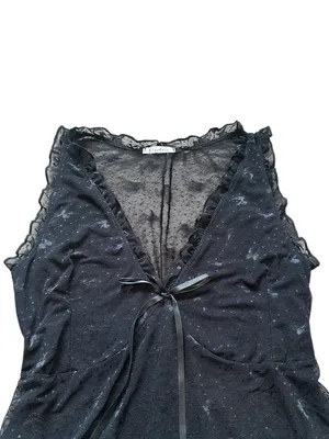 Black Mesh Lace Babydoll Top Bows Ruffles Dark Romantic Fairy Grunge Y2K thumbnail 4