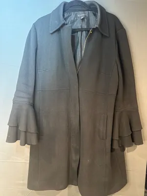 Women XL INC International Concepts Black Cotton Coat Tiered Ruffle Bell Sleeve thumbnail 1