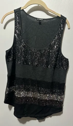Express Black and Silver Sequin Tank Top thumbnail 1