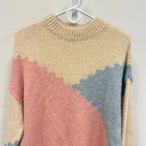 Mango MNG Colorblock Chunky Knit Sweater Large Pink Blue Crew Neck‎ Pullover thumbnail 4