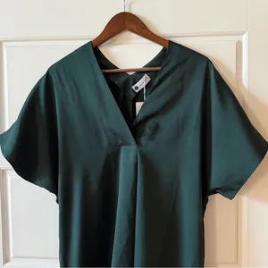 Caryn Lawn Dark Green Satin Shift Dress‎ One Size Fairy Grunge thumbnail 3